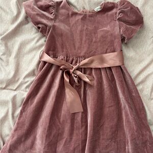 H&M Velvet Puff-Sleeve Dress with Satin Bow - Mauve Pink